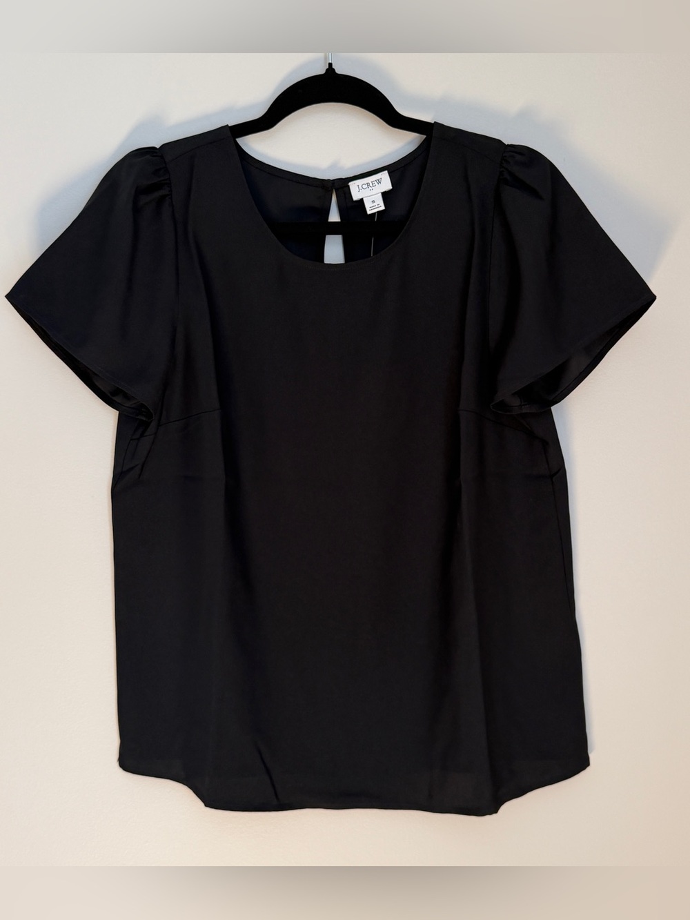 J.Crew Black Short Sleeve Crepe Keyhole Top - Small NWT